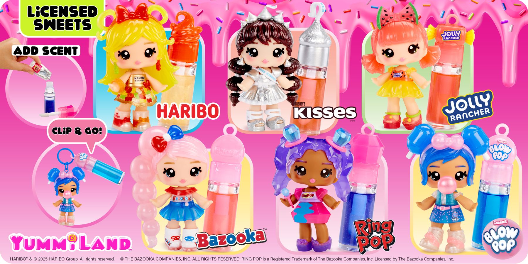 Yummiland Licensed Sweets lip gloss dolls Haribo, Kisses, Jolly Rancher, Bazooka, Ring Pop and Blow Pop